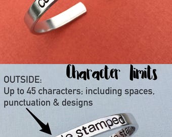 Custom Hand Stamped Jewelry, Aluminum Cuff Bracelet, Personalize Gift, You Choose Letters, Wedding Gift, Reunion Family Group Cheer Camp