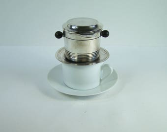 Single Art Deco drip coffee maker for 1 cup 1930 silver plated filter coffee maker vintage Made in France