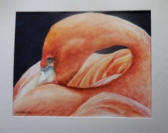 Original Flamingo Watercolor, Florida bird, beach painting,