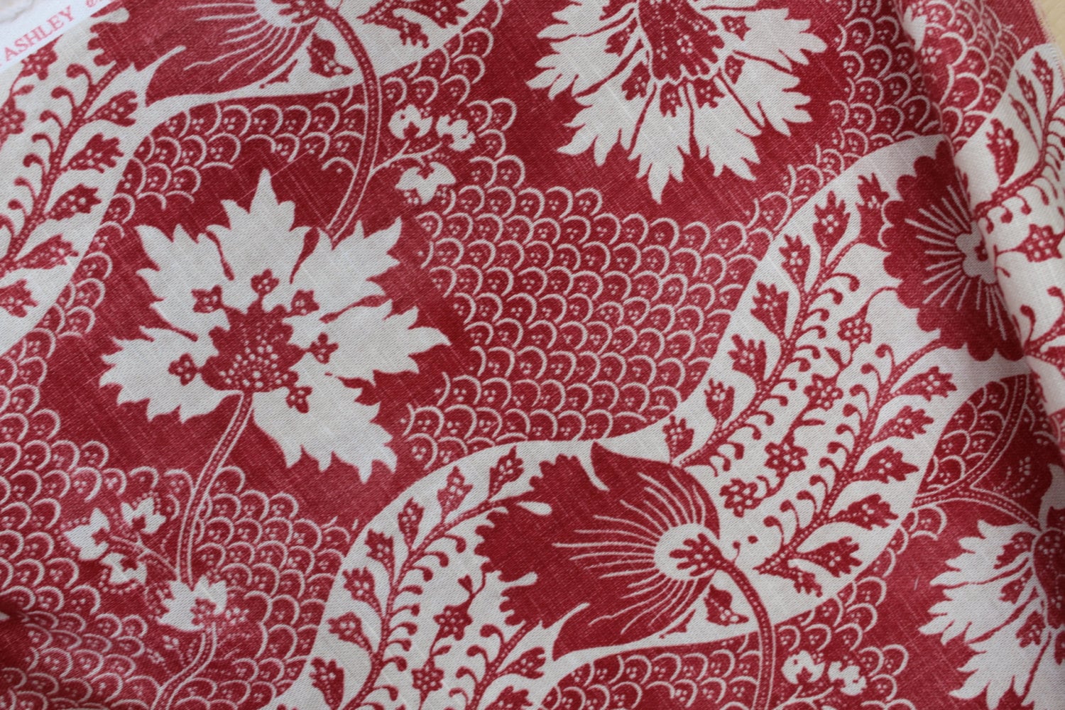 Laura Ashley Harwood Crimson Red Floral Cotton Linen Blend