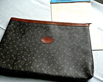 Sac à main Vintage - mallette - Etuie unisexe - cuir et coque EPI - cartable Marron - Design équestre - porte-documents - diplomate attaché