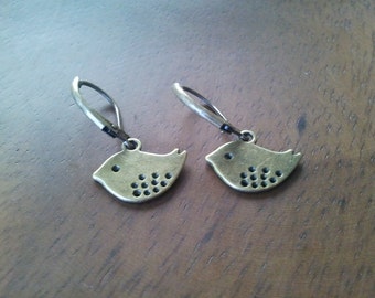 Antiqued Vintage Bronze Bird Charms Earrings