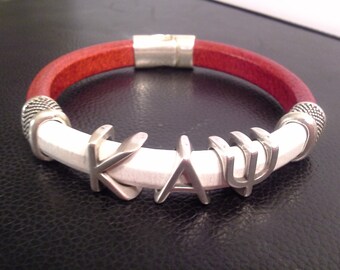Divine 9 KAPPA ALPHA PSI Greek Letter silver slider Fraternity Bracelet Leather