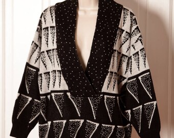 Vintage 80s 90s Women's Sweater - black white - FaBE - L