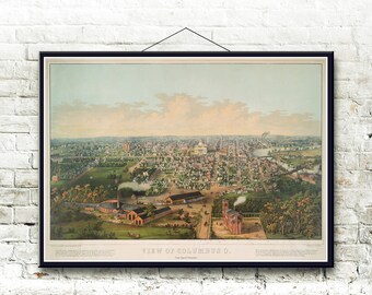 Columbus Ohio 1867 Bird's Eye View Map Fine Art Print