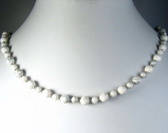 White Howlite Necklace Silver 18"