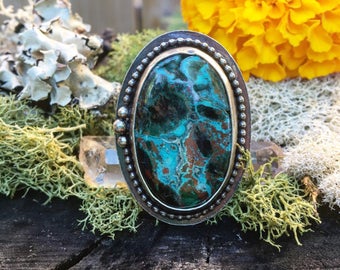 Druzy Chrysocolla sterling silver ring