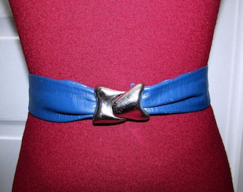 Vintage Navy Blue Adjustable Leather Cinch Belt With Removable Buckle Size XS S M L