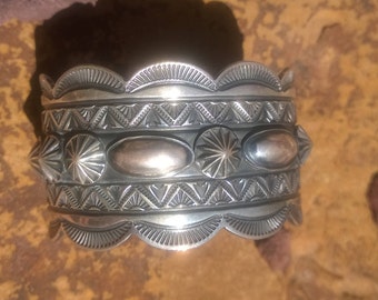 Intricate Sterling Silver Cuff Bracelet By Delbert Gordon From The 1990's