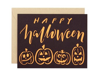 Happy Halloween jack o lantern pumpkin Laser Cut Card