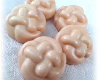 5 Unique Tan/Peach Vintage Shank Buttons Basket Weave Plastic Buttons