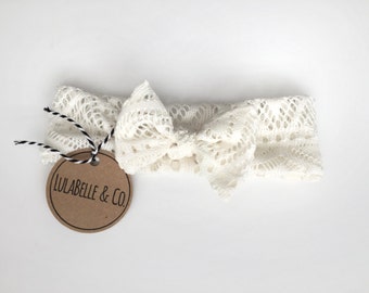 Cream Crochet Baby Knot Headband // Infant Headband // Newborn Headband // Knotted Headband // Baby Turban //