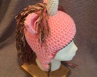 Pink Unicorn Crochet Earflap Hat