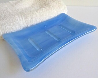 Fused Glass Soap Dish in Streaky Blue and White by BPRDesigns