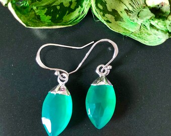 Green Agate Earrings/ Gemstone Earrings/925 Sterling Silver/ Gift