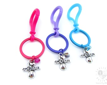 Softball Keychain, Softball Keyring, Softball Zipper Pull, Softball Gifts, Softball Bag Charm, Softball Team Gift, Softball Gift Ideas