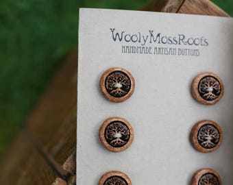 SALE! 6 Madrone Tree Buttons- Oregon Myrtlewood- Wooden Buttons- Eco Craft Supplies, Eco Knitting Supplies, Eco Sewing Supplies