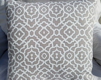 Grey & White Lattice Print Cotton Pillow Cover - Various Sizes!