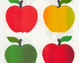 SALE Vintage Sandylion Pearl Apples Sticker Mod - 80's Apple Granny Smith Red Delicious Golden Pearly Opal MOP Iridescent Scrapbook