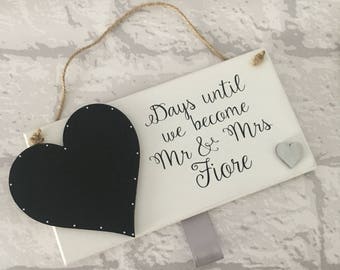 Wedding countdown personalised handmade wooden plaque. Available with many colours. Perfect engagement gift. Best selling item