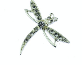 Vintage Rhinestone Dragonfly Brooch, Silver Dragonfly Brooch, Silver Bug Brooch, Silver Insect Brooch