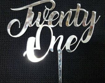 Silver Mirror Laser Cut Cake Topper - Twenty One
