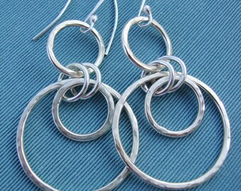 Large Sterling Silver Hoops - Hammered Silver Hoop Earrings - Handmade Jewelry - 925 Sterling Silver Earrings