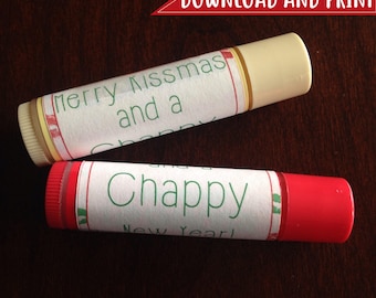 PRINTABLE Merry Kissmas and a Chappy New Year Chapstick Lip Balm Label Sticker - Custom By Request
