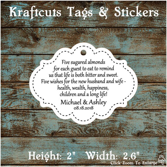 Favor Tags, Jordan Almond Favor Tags, Sugared Almond Favor Tags, Italian Wedding Favor Tags Stitched #679 - Qty: 30 Tags