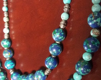 Southwest Speckled Turquoise Handmade Beaded Necklaces Set of 2