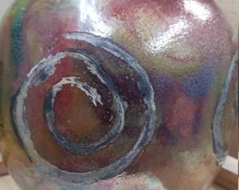 Swirl Pattern Raku Vase ready to ship