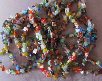 2 Full Strands of Millefiori Glass Chip Beads 34-36 inches each. DESTASH