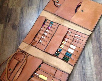 Leather needle case, Handmade Knitting Needle Organizer, Needles roll case, Knit needles case, Circular case Knitting, needles organizer