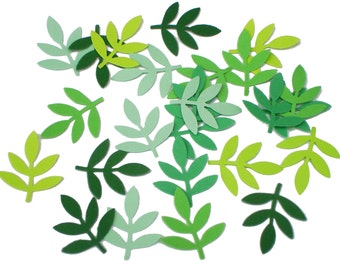 50 Mixed Green Frond Fern Leaf confetti punch die cut scrapbook embellishments - paper crafts and party supplies - No989