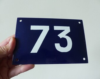 Antique /vintage French convex dark blue and white metal enamel house number 73 - Gate number
