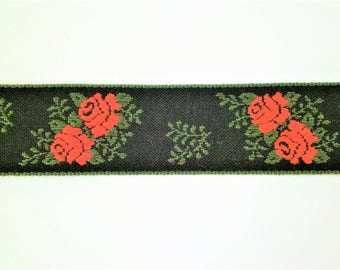 1 m Woven Ribbon "Roses" 100 % cotton 25 mm w Dirndl Oktoberfest bavaria