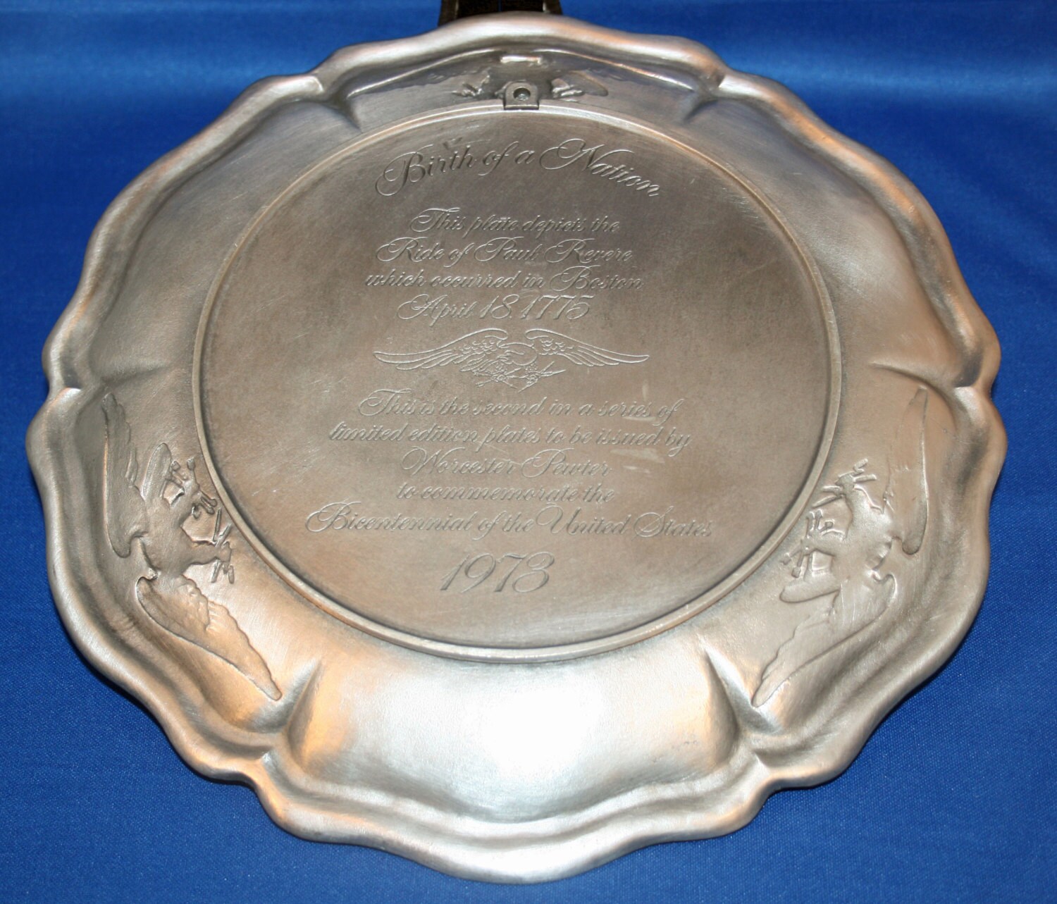 Vintage Worcester Pewter Plate The Ride of Paul Revere Birth of a
