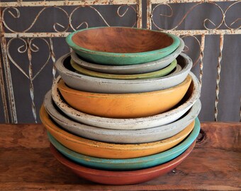 PAINTED WOODEN BOWLS/ 8 inch bowl / FarmhouseStyle Wood Bowls/ Distressed Wooden Bowls/ Vintage Style Wooden Bowsl/ Primitive Wooden Bowls