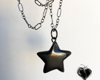 Black Star Necklace Agate on Oxidized Sterling Silver Chain