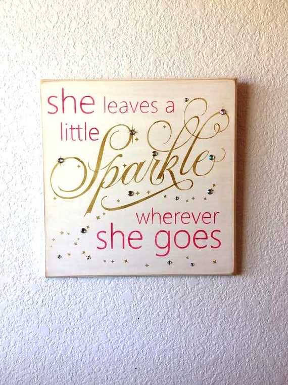 She Leaves a Little SPARKLE wherever She Goes ~ White with Lavender, Gray and Sparkles! - Painted Wooden Sign - Hand painted -Girl's Room