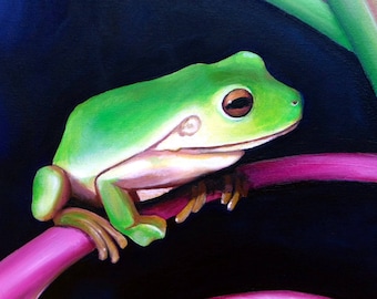 Green Tree Frog Original Oil Painting