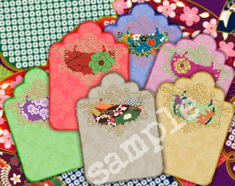 Gift TAG Cliparts Japanese Printable Download Jewelry display card Hang Tag Chiyogami Label Digital Collage Sheet Instant Download t04