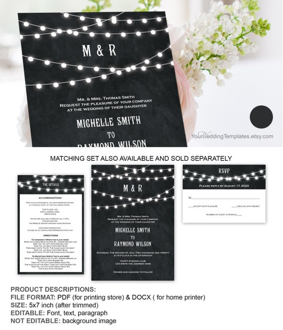 String lights wedding invitation template DIY String light