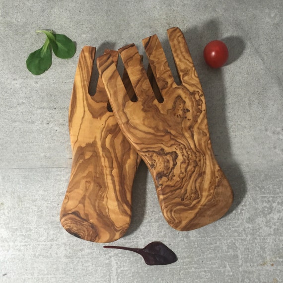 Olive Wood Salad Hands Wooden Servers