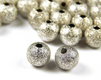 25 Pcs - 8mm Brass Stardust Beads - Platinum - Metal Spacers - Jewelry Supplies