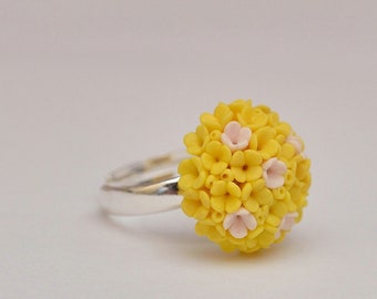 Yellow Lilac Flowers Ring Women Accessory Statement Proposal Ring Finger Decoration Floral Flower Ring Wedding Bridal Mother