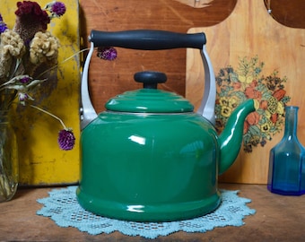 Vintage Green Le Creuset Enamel Enamelware Kettle Teapot Tea Pot Serving Decor