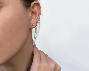 Mismatched earrings, mix and match earrings, asymmetrical earrings, gold climber earrings, minimalist earrings, silver mismatched studs
