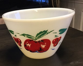 Fire King Milk Glass Apple Cherry Splash Mixing Bowl
