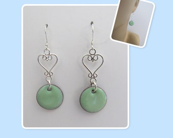 Robin's Egg Blue Circle Enamel Sterling Silver Heart Earrings